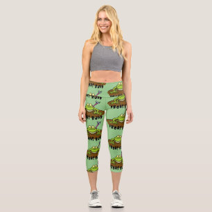 Frogs rule funny green frog cartoon capri leggings
