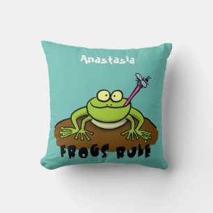 Frogs rule funny green frog cartoon cushion
