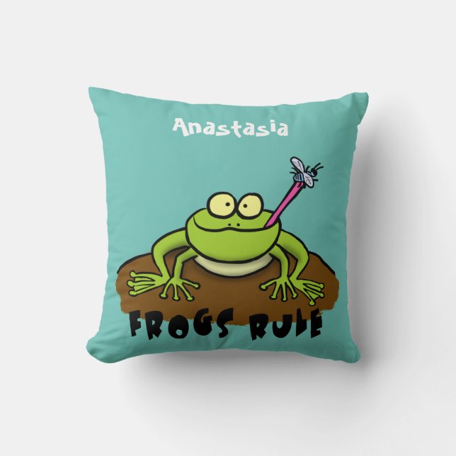 Frogs rule funny green frog cartoon cushion (Front)