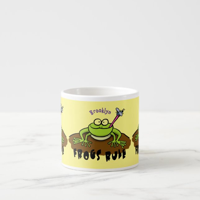 Frogs rule funny green frog cartoon espresso cup (Front)