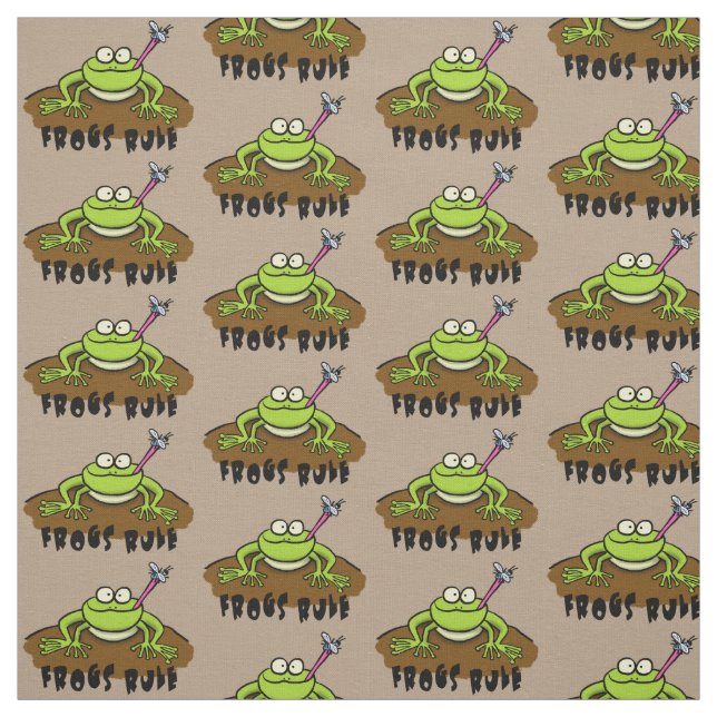 Frogs rule funny green frog cartoon fabric (Swatch)