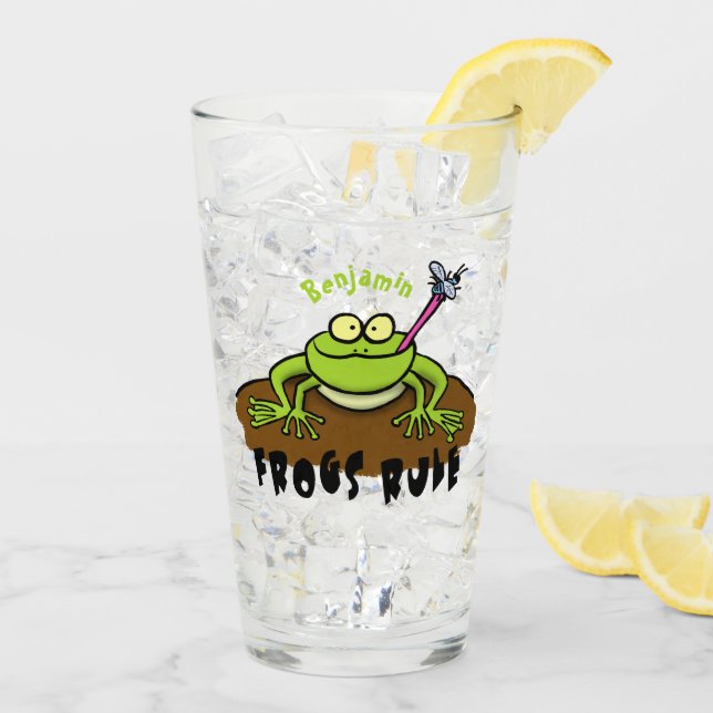 Frogs rule funny green frog cartoon glass (Back Ice)