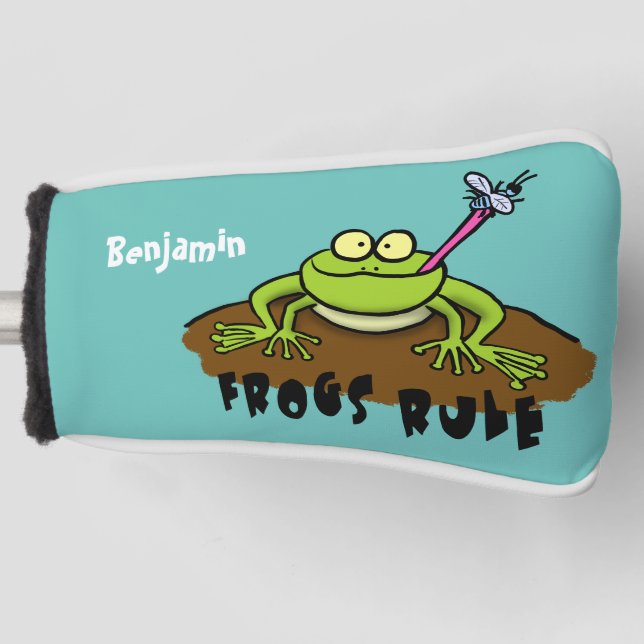 Frogs rule funny green frog cartoon golf head cover (Front)