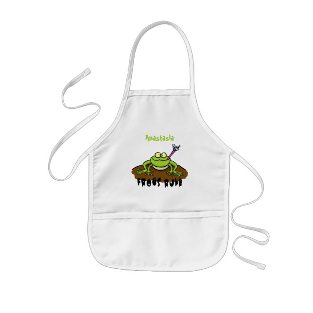 Frogs rule funny green frog cartoon kids apron (Front)