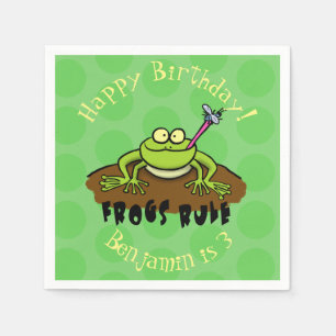 Frogs rule funny green frog cartoon napkin