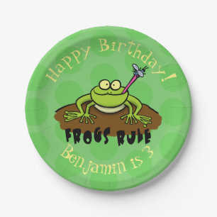 Frogs rule funny green frog cartoon paper plate
