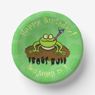 Frogs rule funny green frog cartoon paper plate