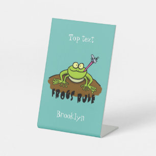 Frogs rule funny green frog cartoon pedestal sign