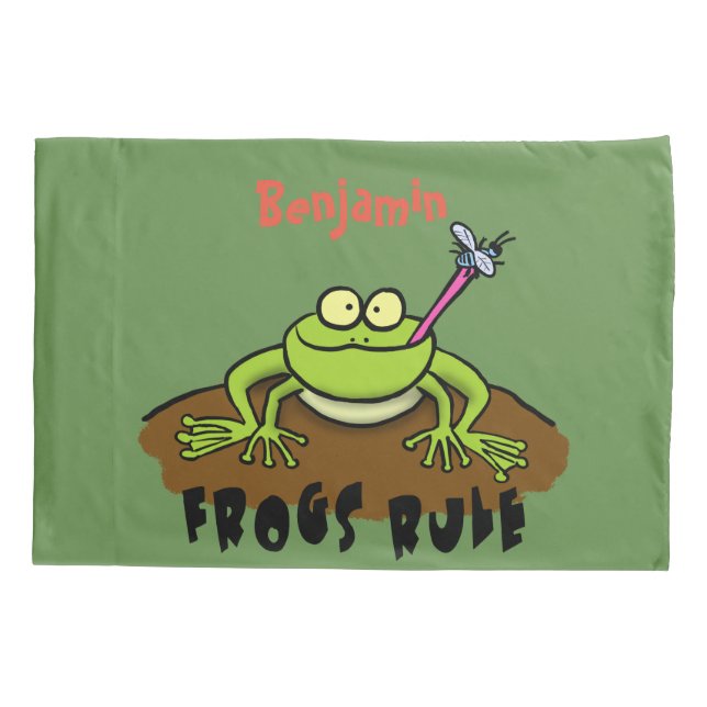 Frogs rule funny green frog cartoon pillowcase (Back)