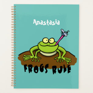 Frogs rule funny green frog cartoon planner