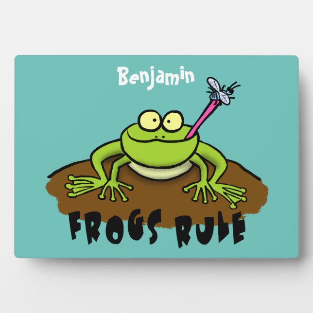 Frogs rule funny green frog cartoon plaque (Front)