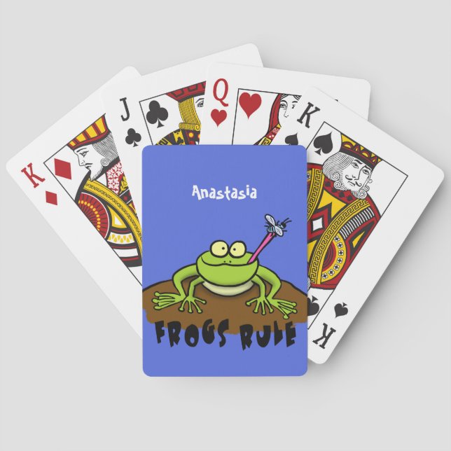 Frogs rule funny green frog cartoon playing cards (Back)