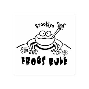 Frogs rule funny green frog cartoon rubber stamp