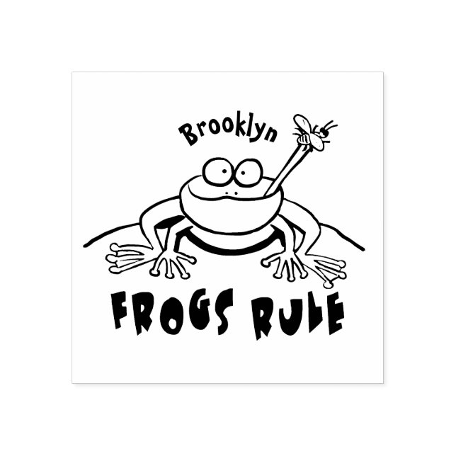 Frogs rule funny green frog cartoon rubber stamp (Imprint)