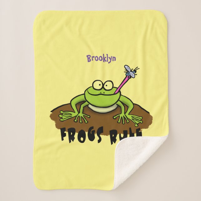 Frogs rule funny green frog cartoon sherpa blanket (Front)