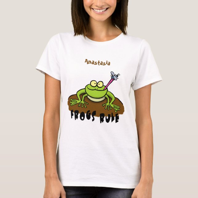 Frogs rule funny green frog cartoon T-Shirt (Front)