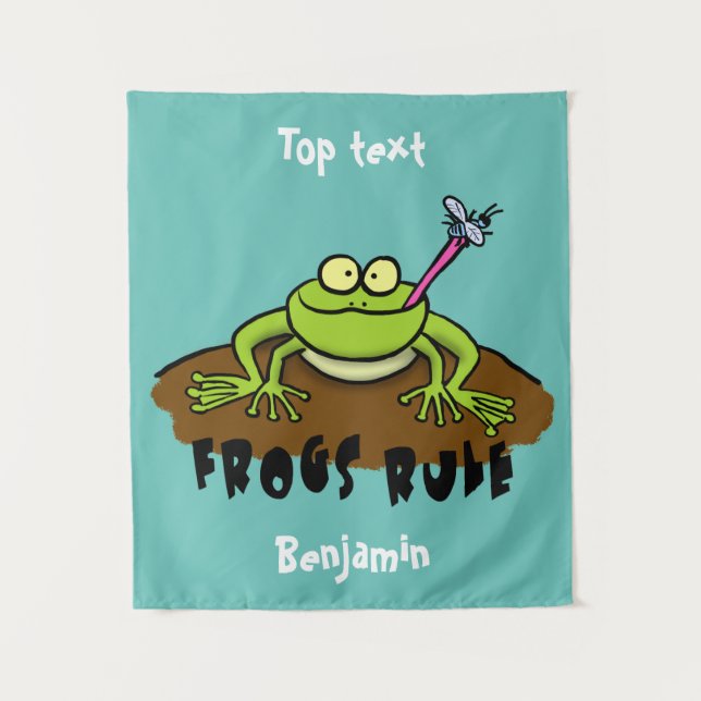 Frogs rule funny green frog cartoon  tapestry (Front)