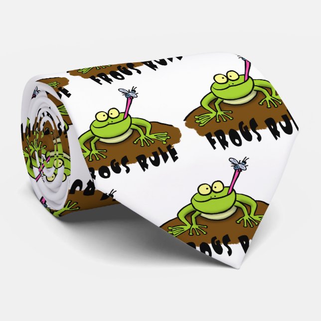 Frogs rule funny green frog cartoon tie (Rolled)