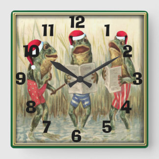 Frogs Singing Merry Christmas Square Wall Clock