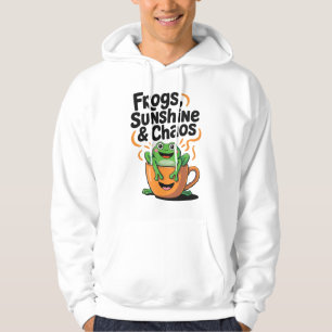 Frogs, Sunshine & Chaos – Cute Frog in Coffee Cup Hoodie