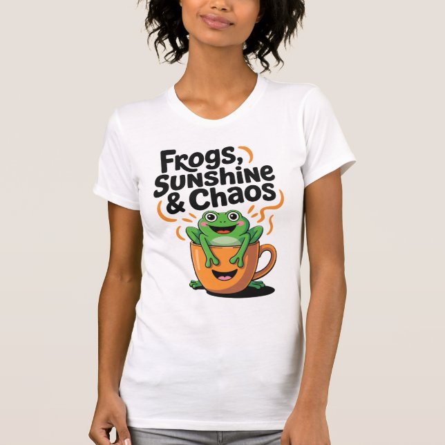 Frogs, Sunshine & Chaos – Cute Frog in Coffee Cup  T-Shirt (Front)