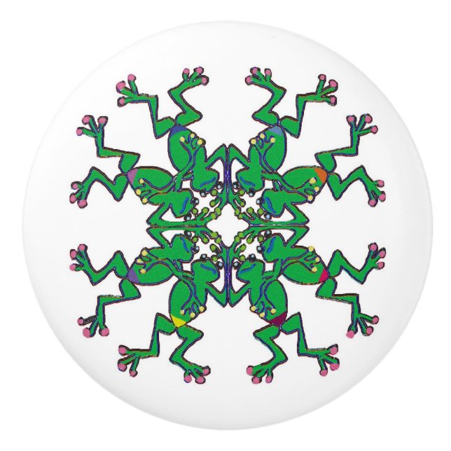 Frogs synchronised swimming celtic knotwork art ceramic knob (Front)