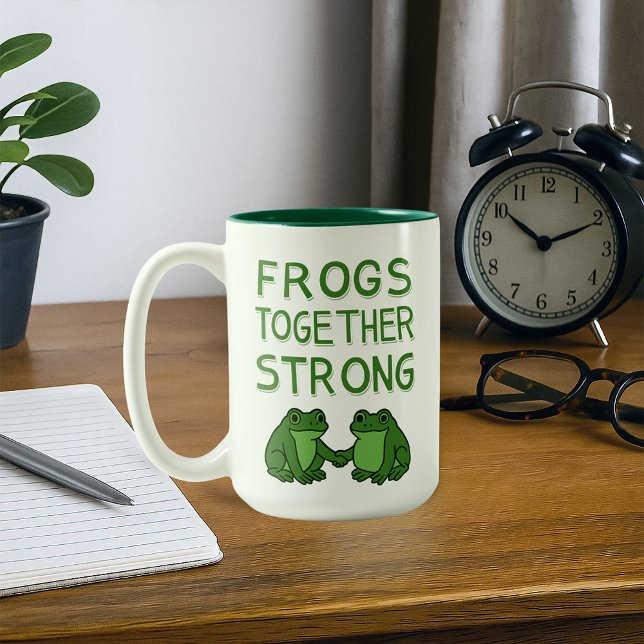 Frogs Together Strong Portland Frog Protest Two-Tone Coffee Mug (Creator Uploaded)