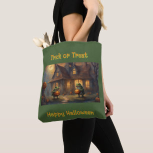 Frogs with jac-o-lanterns Halloween TrickorTreat Tote Bag