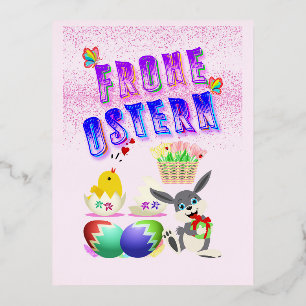 Frohe Ostern Foil Holiday Postcard