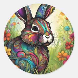 Frohe Ostern - Osterhase in Blumen Classic Round Sticker