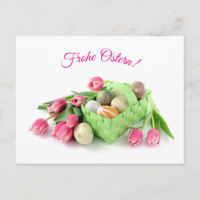 Frohe Ostern Postkarte mit Tulpen Ostereiern Postcard (Front)