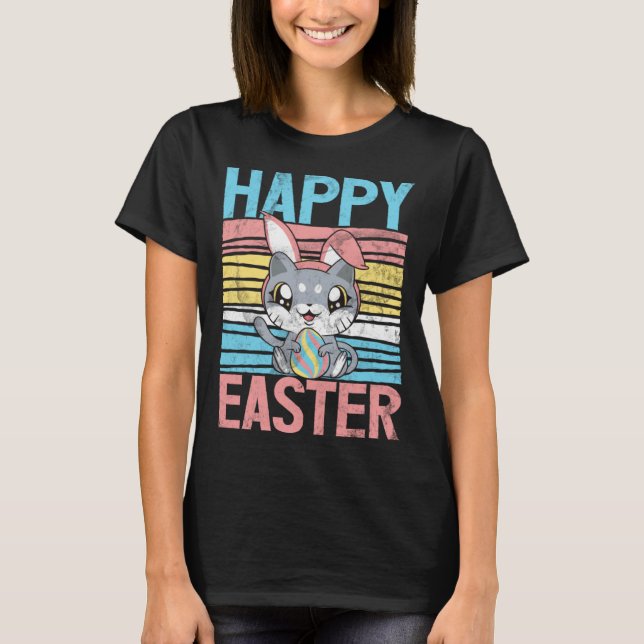Frohe Ostern T-Shirt Happy Easter Cat Funny Easter (Front)