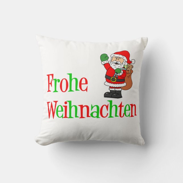 Frohe Weihnach German Christmas Santa Throw Pillow (Front)