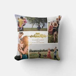 Frohe Weihnachten German Christmas 4 Photo Collage Cushion
