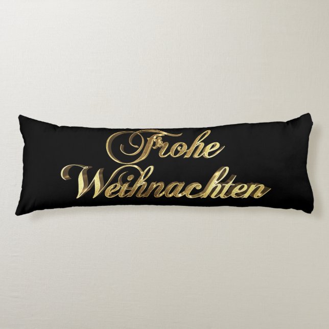 Frohe Weihnachten German Christmas Black and Gold Body Cushion (Front)