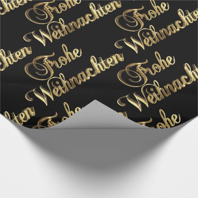 Frohe Weihnachten German Christmas Black and Gold Wrapping Paper (Corner)