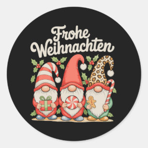 Frohe Weihnachten German Christmas Gnomes Holiday Classic Round Sticker