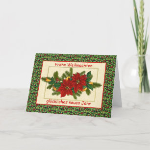 Frohe Weihnachten German Christmas - Poinsettia Holiday Card