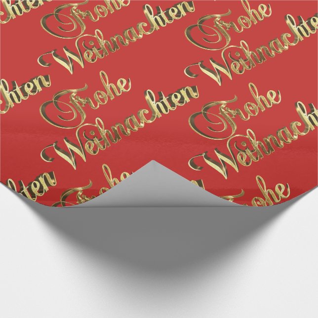 Frohe Weihnachten German Christmas Red and Gold Wrapping Paper (Corner)