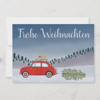 Frohe Weihnachten German Christmas Red Fiat 500 Holiday Card
