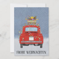 Frohe Weihnachten German Christmas Red Fiat 500