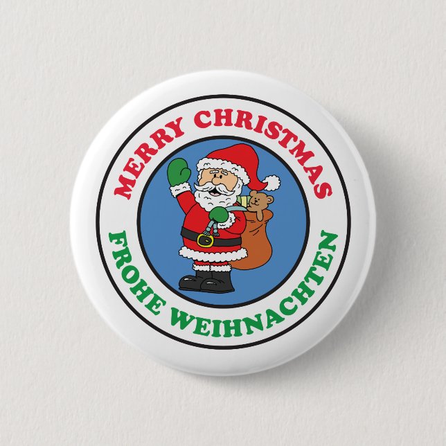 Frohe Weihnachten German Christmas Santa 6 Cm Round Badge (Front)