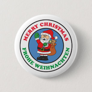 Frohe Weihnachten German Christmas Santa 6 Cm Round Badge