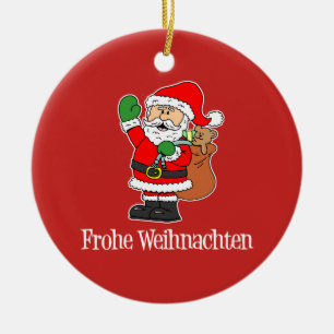 Frohe Weihnachten German Christmas Santa Ceramic Ornament