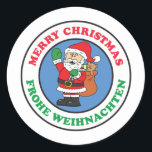 Frohe Weihnachten German Christmas Santa Classic Round Sticker<br><div class="desc">German Christmas Santa for kids. Say "Merry Christmas" in German with this cute,  cartoon Santa. Frohe Weihnachten! Great for a German son or daughter or as a gift for a special German child.</div>