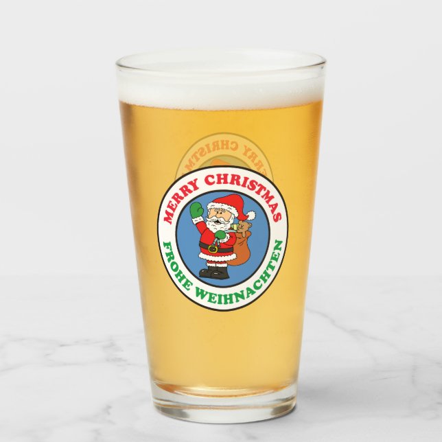 Frohe Weihnachten German Christmas Santa Glass (Front Filled)