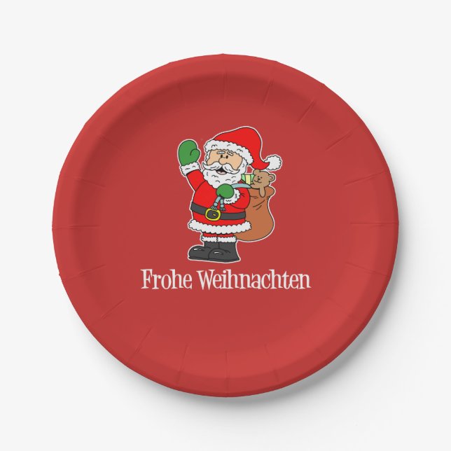 Frohe Weihnachten German Christmas Santa Paper Plate (Front)