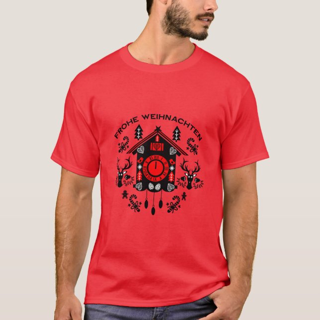 Frohe Weihnachten German Cuckoo Clock T-Shirt (Front)