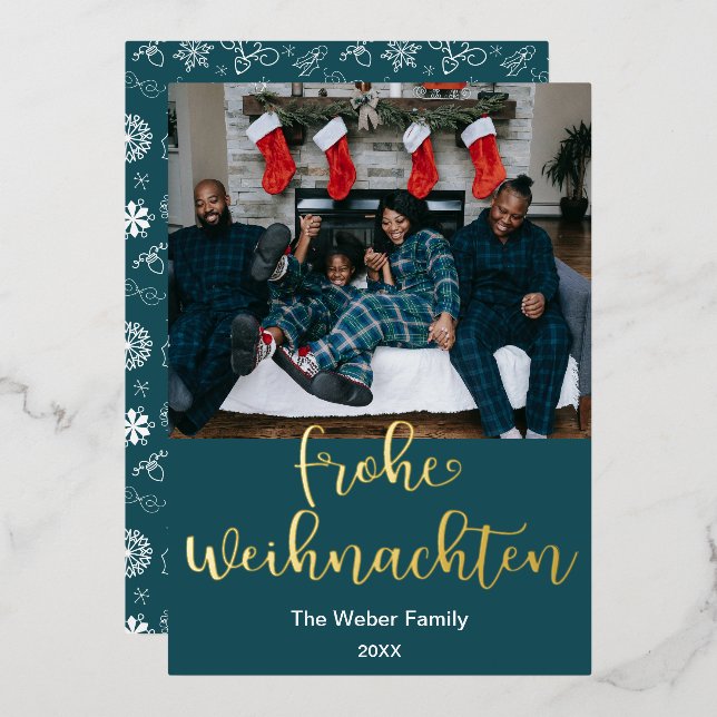 Frohe Weihnachten, Merry Christmas In German Foil Holiday Card (Front/Back)