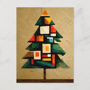 Frohe Weihnachten. Moderner Tannbaum im Kubismus. Postcard